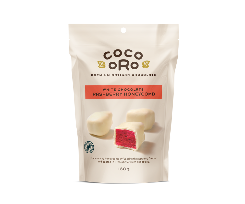 Coco Oro White Chocolate & Raspberry Honeycomb 160g