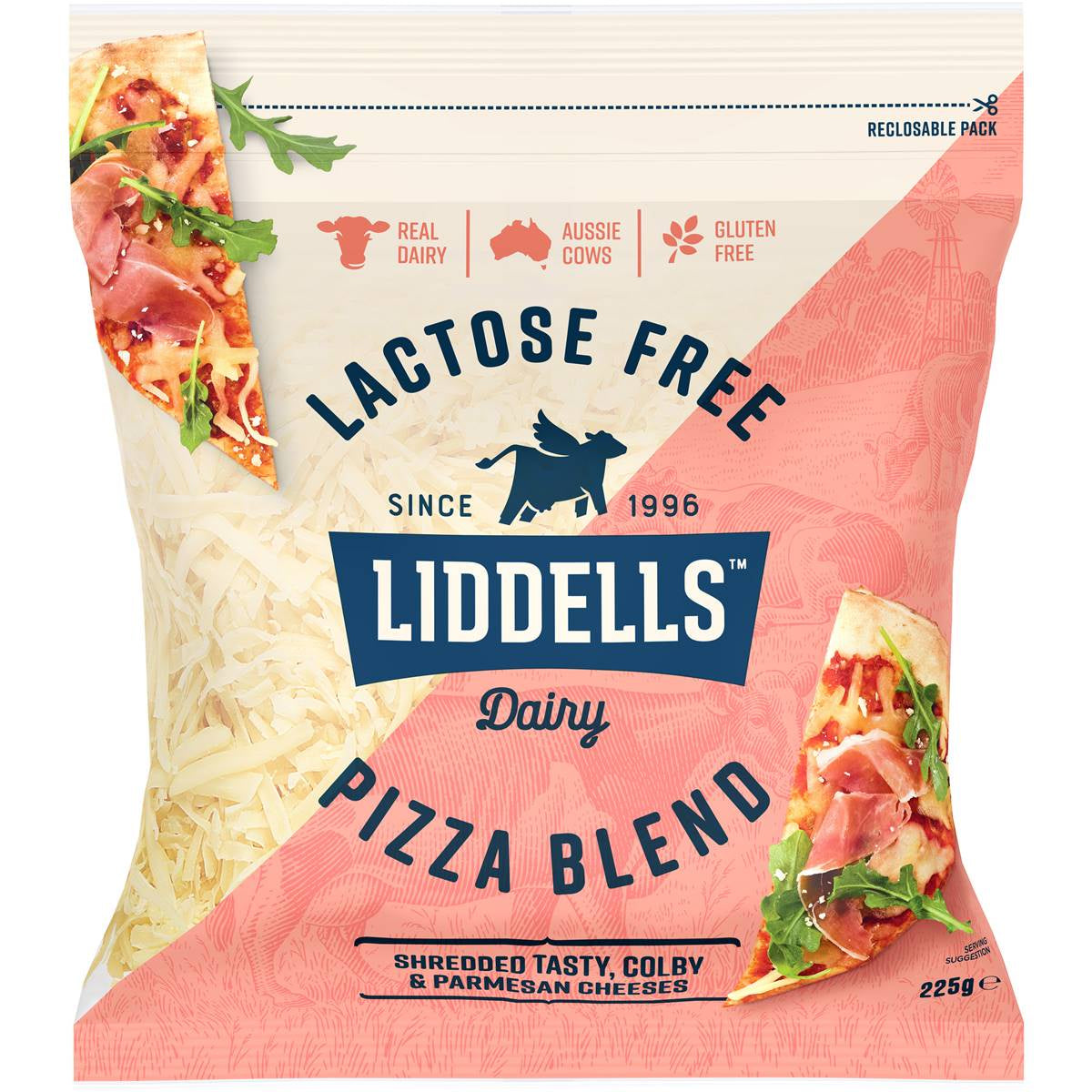 Liddells Lactose Free Pizza Blend Shredded Cheese 225g