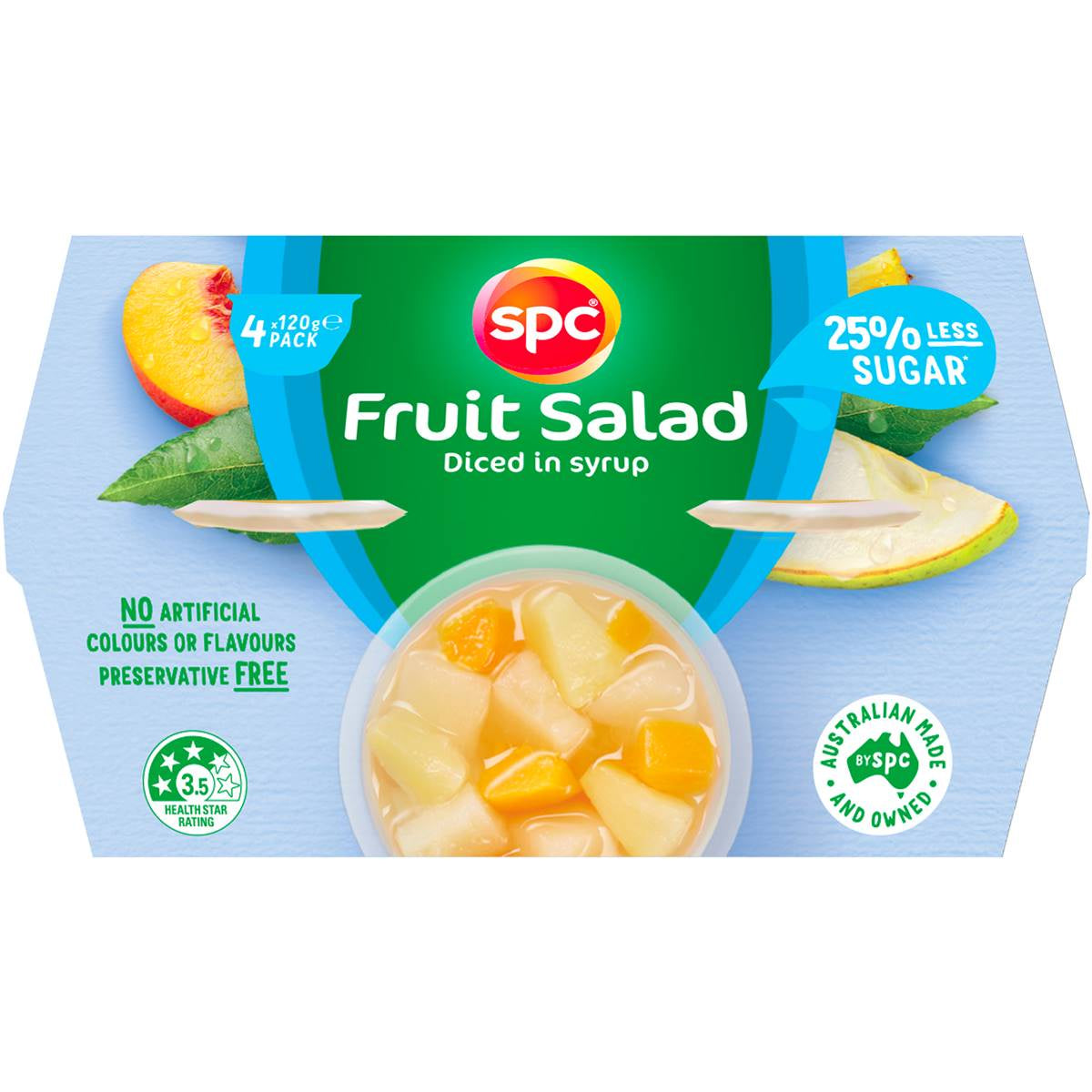 SPC Diced Fruit Salad in 25% Less Sugar Syrup 120g 4pk