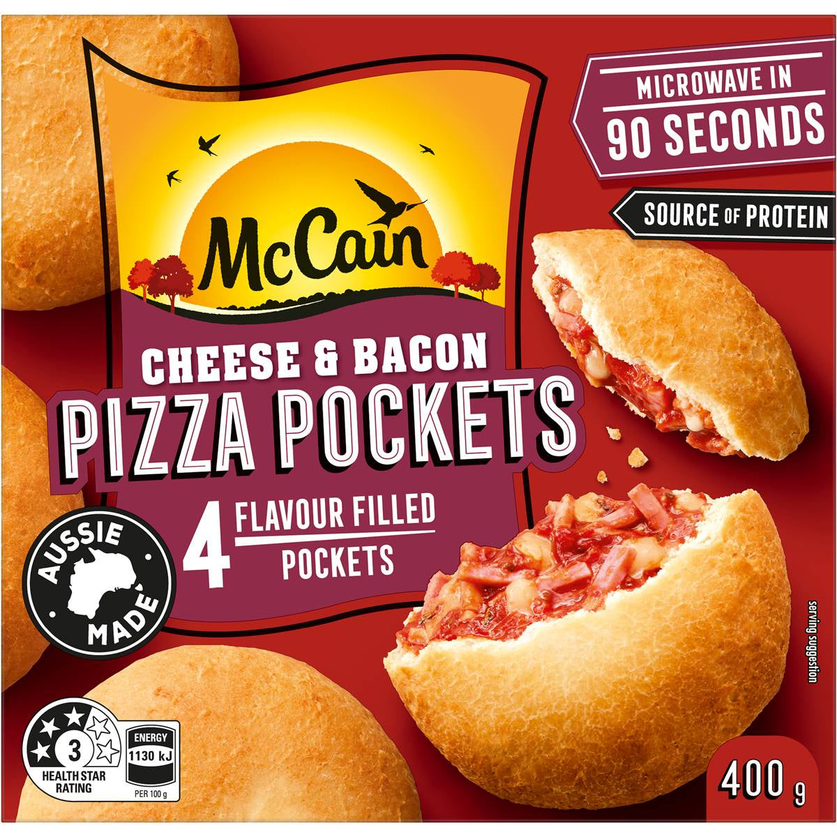 McCain Cheese & Bacon Pizza Pocket 400g 4pk