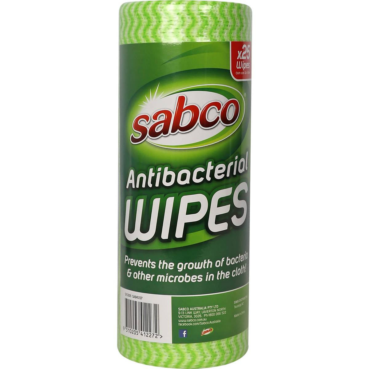 Sabco Antibacterial Wipes Roll 25pk