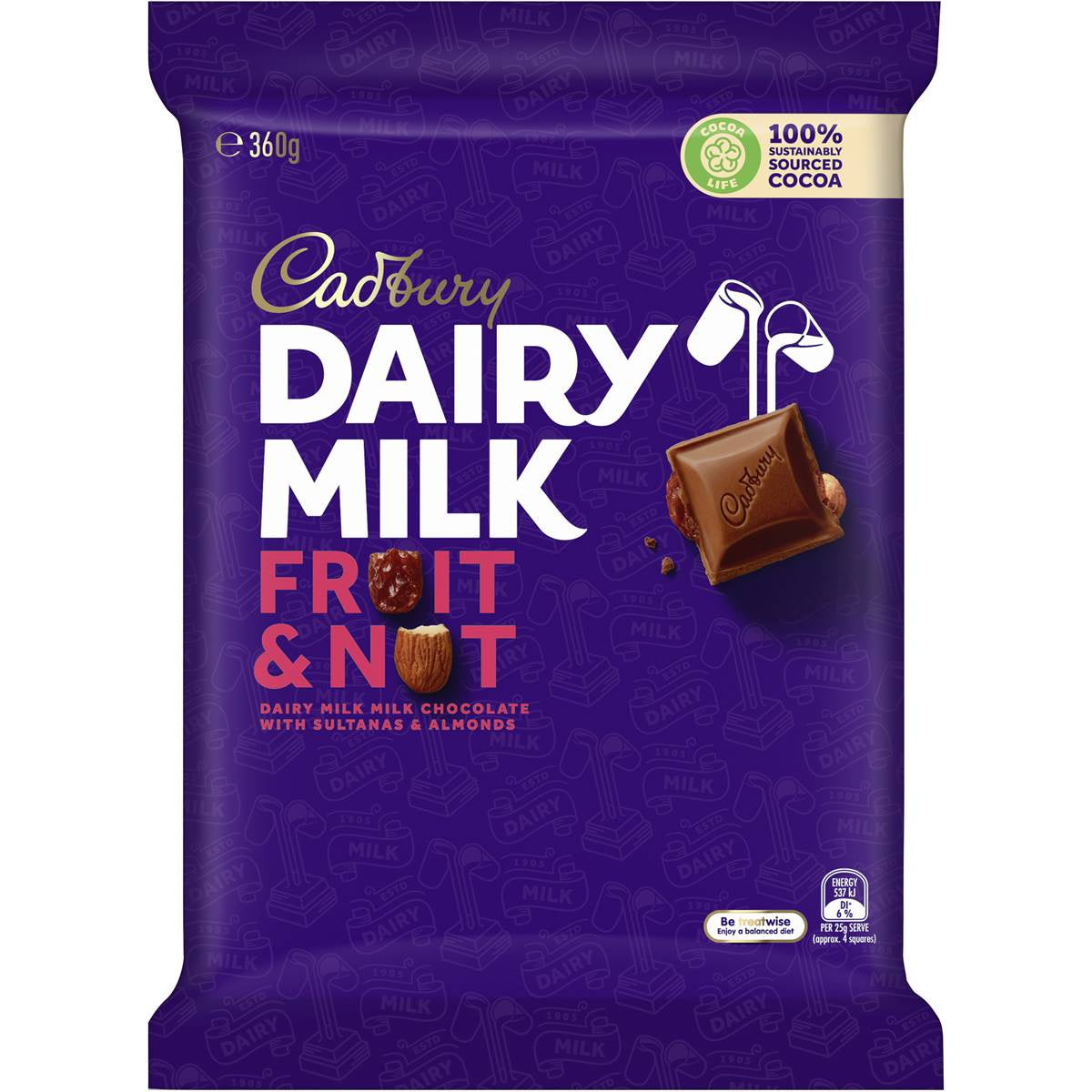 Cadbury Dairy Milk Fruit & Nut Chocolate Block 360g