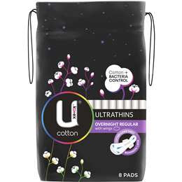 U By Kotex Ultra Thins Overnight Regular With Wings Pads 10pk