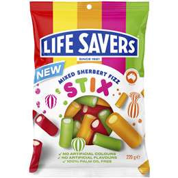 Life Savers Mixed Sherbert Fizz Stix 220g