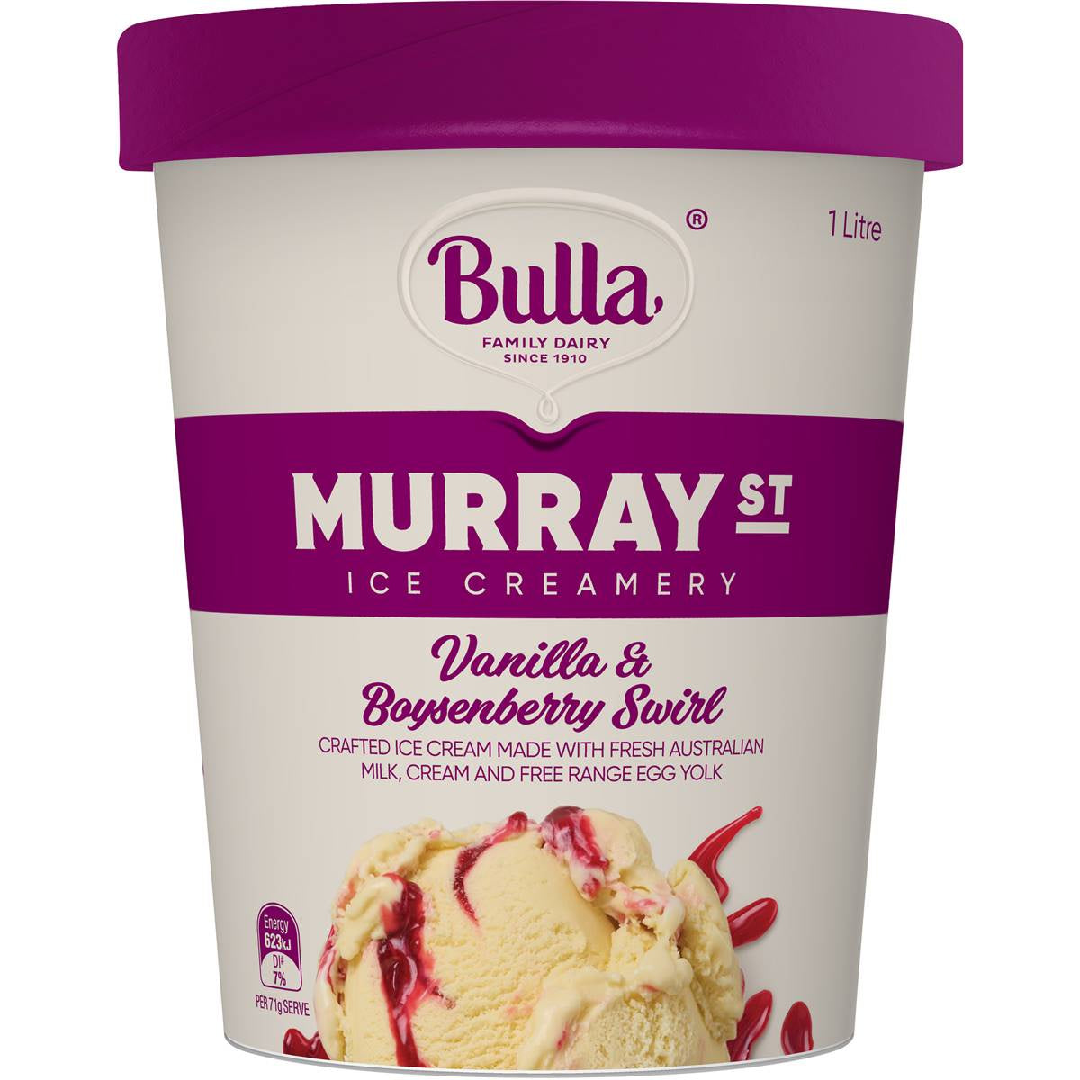 Bulla Vanilla & Boysenberry Swirl Murray St Icecream 1l