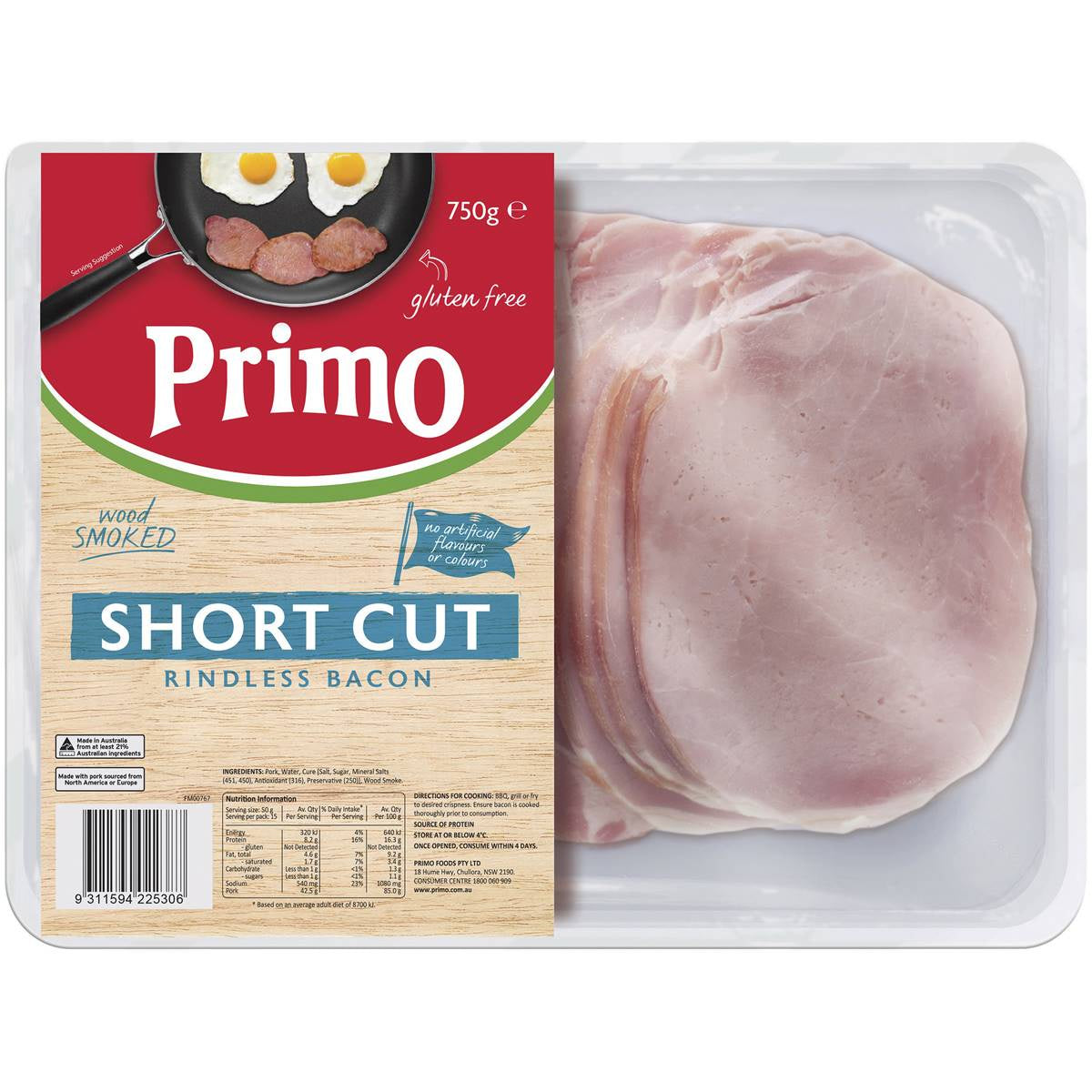 Primo Shortcut Rindless Bacon 750g