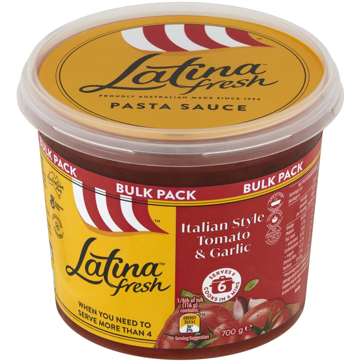 Latina Italian Style Tomato & Garlic Fresh Pasta Sauce 700g