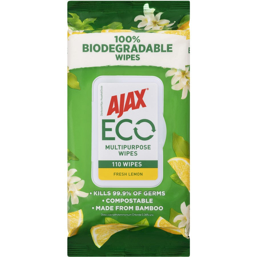 Ajax Lemon Eco Multipurpose Antibacterial Wipes 110pk