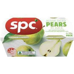 SPC Aussie Diced Pears in Juice 120g 4pk