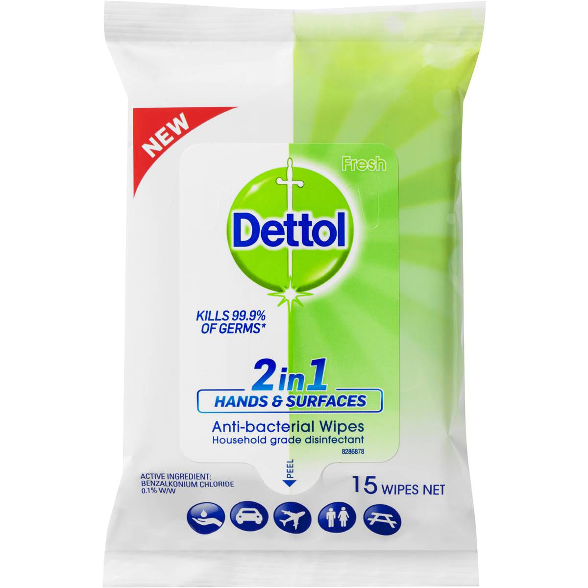 Dettol 2 In 1 Hands & Surfaces Antibacterial Wipes 15pk