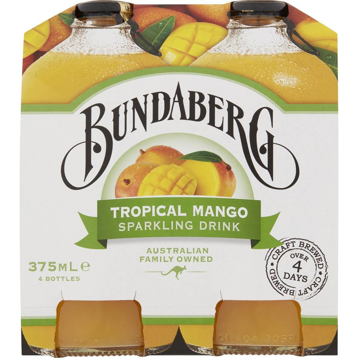 Bundaberg Tropical Mango Sparkling Bottles 375ml 4pk