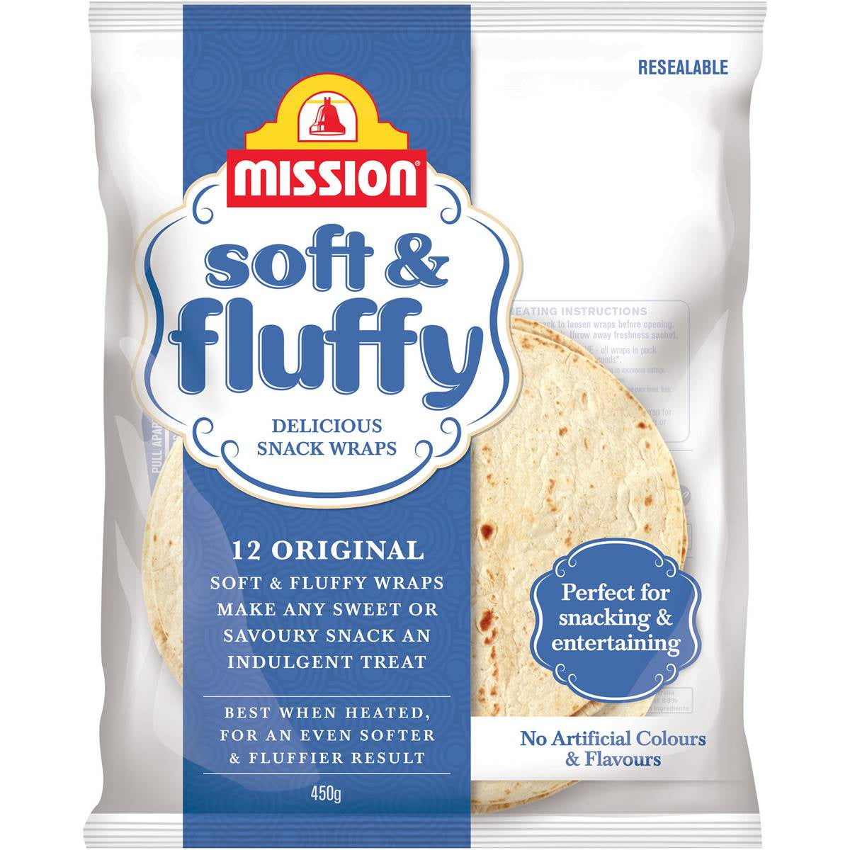 Mission Soft & Fluffy Snack Wraps 450g 12pk