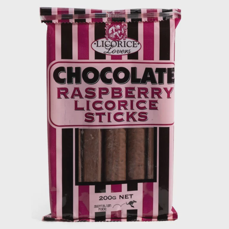 Licorice Lovers Chocolate Raspberry  Licorice Sticks 200g