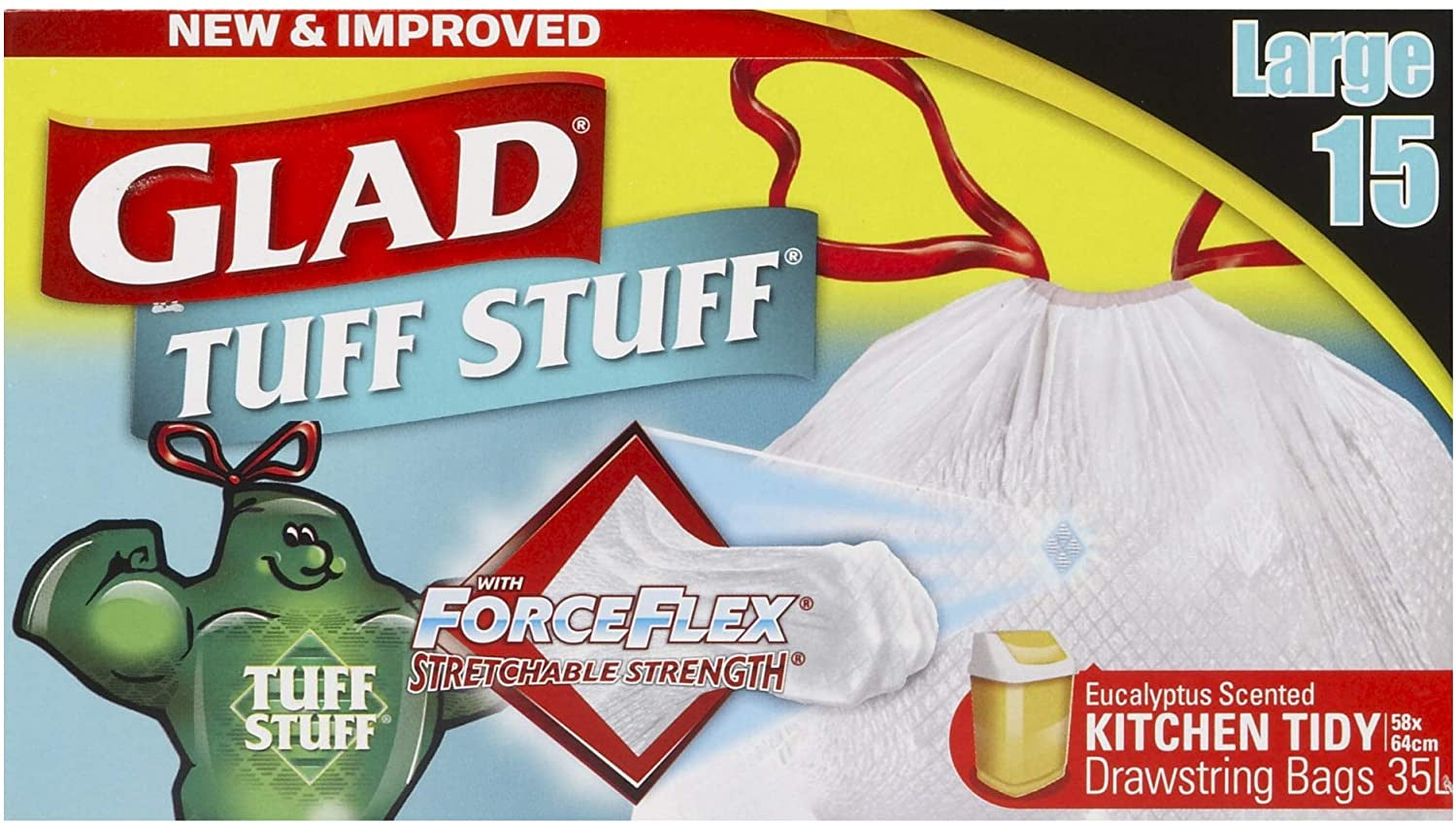 Glad Tuff Stuff Large 35L Drawstring Kitchen Tidy Bags 15pk