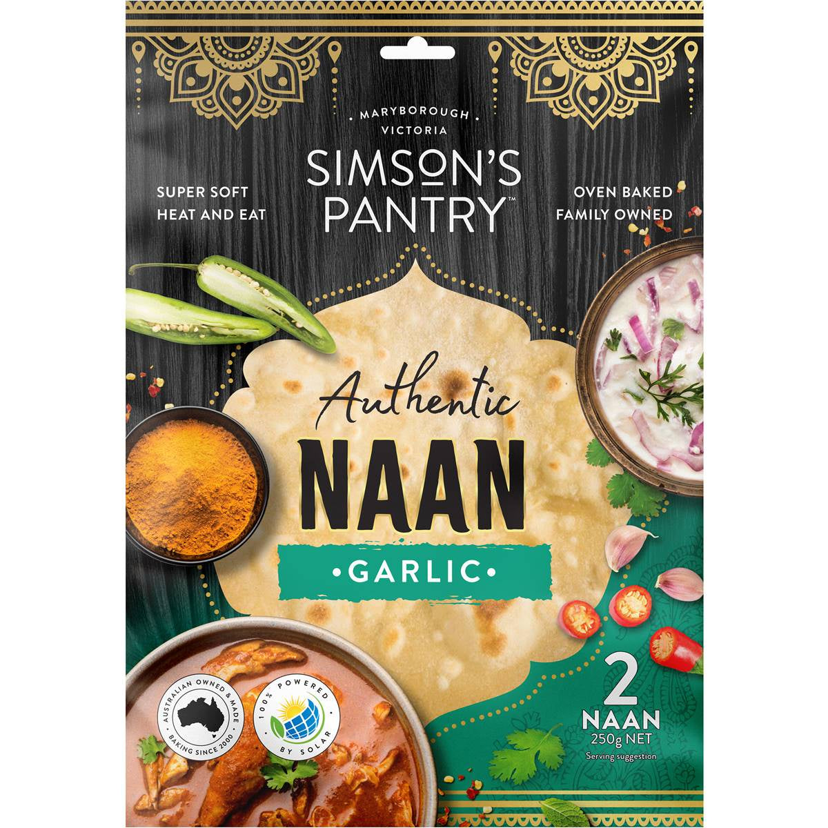 Simsons Pantry Garlic Naan Bread 250g 2pk