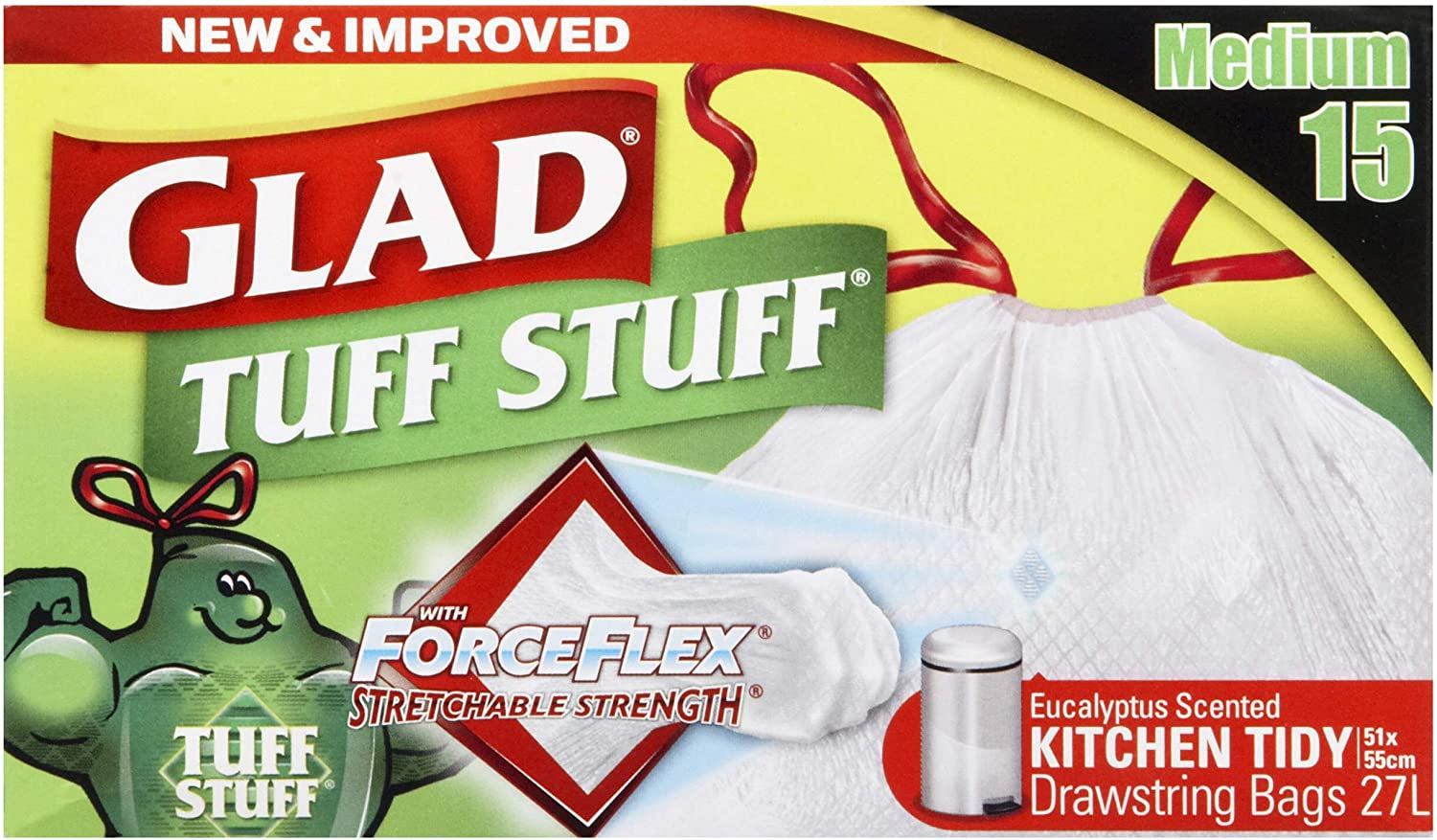 Glad Tuff Stuff Medium 27L Drawstring Kitchen Tidy Bags 15pk