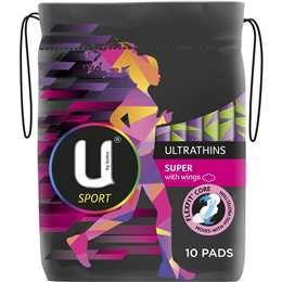 U By Kotex Ultra Thin Sport Super With Wings Pads 10pk