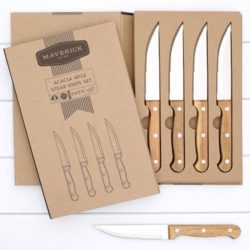 Acacia Handle Steak Knife Set 4x5" 4pk