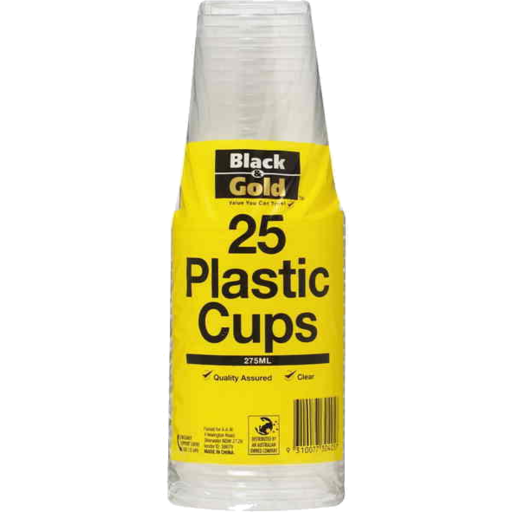 Black & Gold Plastic Cups 275ml 25pk