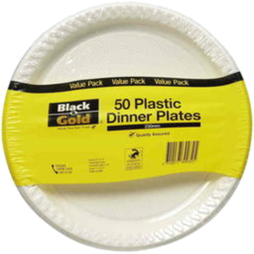 Black & Gold Plastic Dinner Plate 23cm 50pk