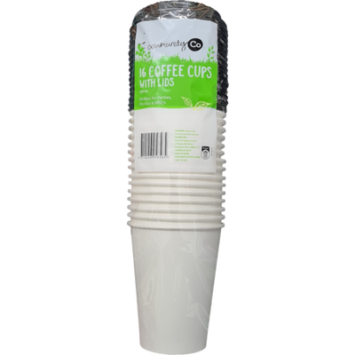 Community Co Disposable Coffee Cup with Lid 350ml 16pk