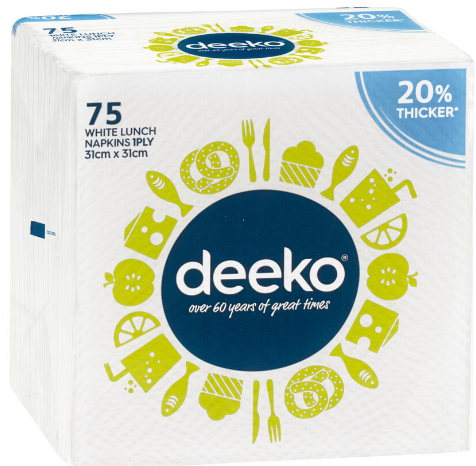 Deeko White Serviettes 1 Ply 80pk