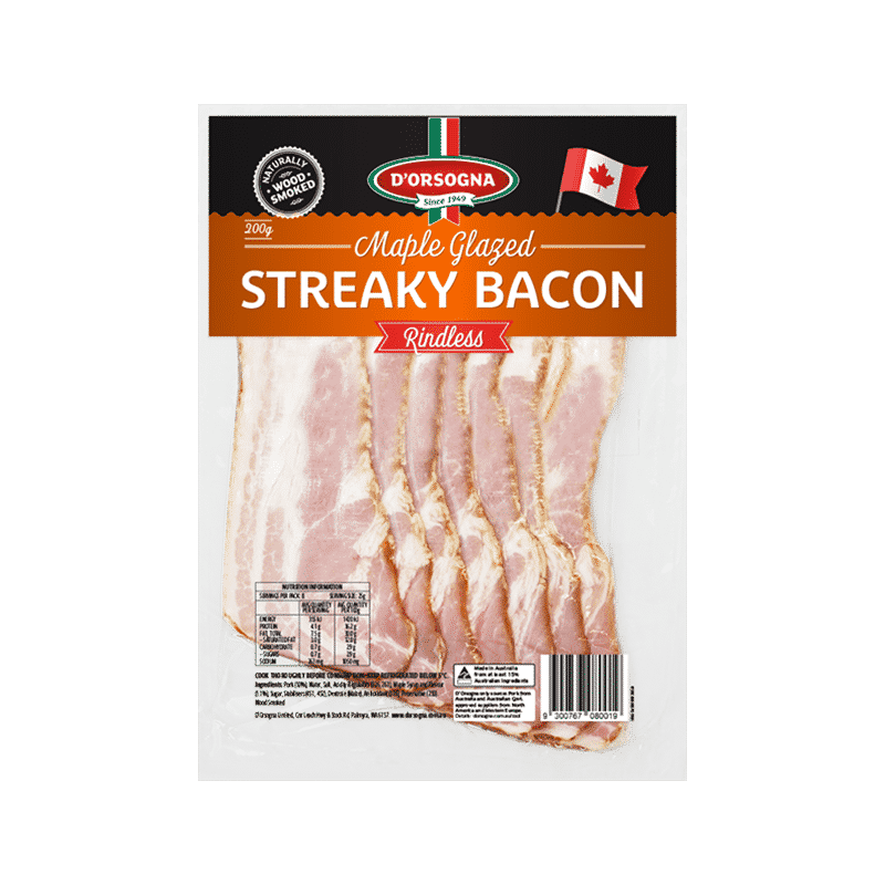 Dorsogna Maple Glazed Rindless Streaky Bacon 200g