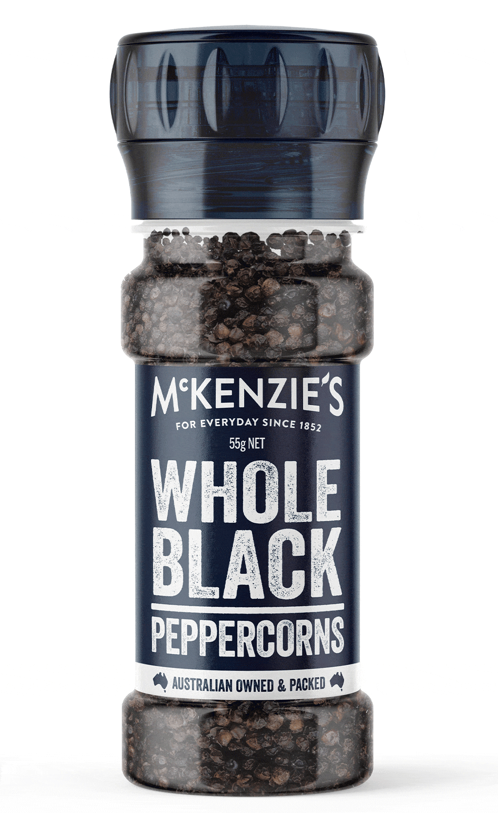 McKenzies Whole Black Peppercorn Grinder 55g