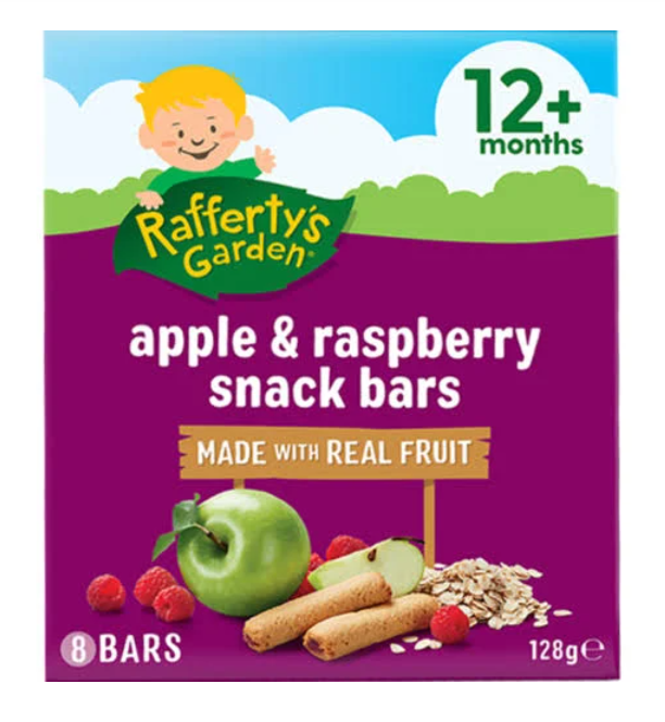 Raffertys Garden Apple & Raspberry Snack Bars 128g 8pk