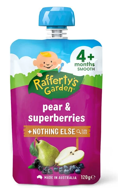 Raffertys Garden Pear & Superberry 4mths+ 120g