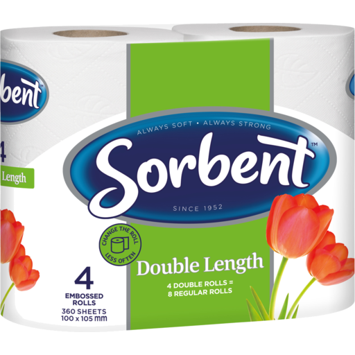 Sorbent Double Length Toilet Paper 4pk