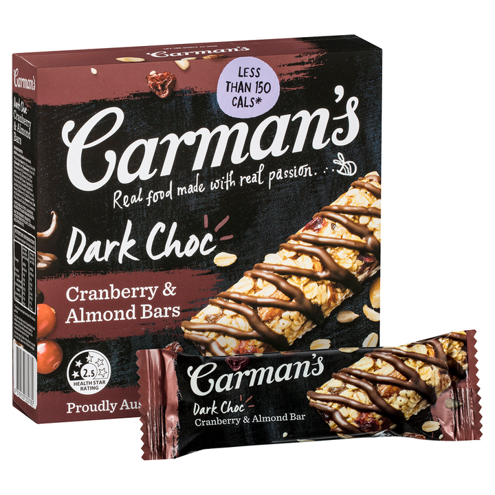 Carmans Dark Choc Cranberry & Almond Bars 6pk