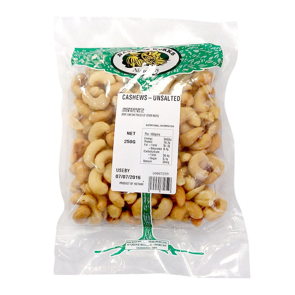 Natures Works Unsalted Cashews 250g