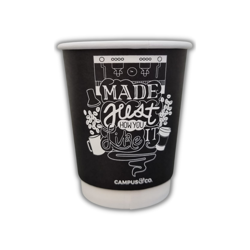 Campus & Co Like It Design on Black Disposable Double Wall Coffee Cup 8oz 25pk