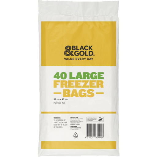 Black & Gold Large Freezer Bags 40pk