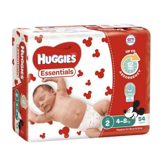 Huggies Essential Nappy Size 2 Infant 4-8kgs 54pk