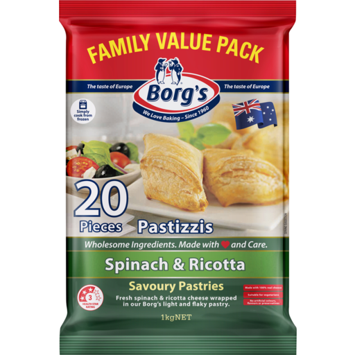 Borgs Spinach & Ricotta Pastizzis 1kg 20pk