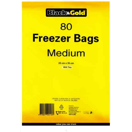 Black & Gold Medium Freezer Bags 80pk