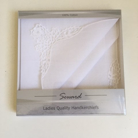 Seward White Lace Corner Handkerchief 2pk