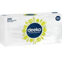 Deeko White Serviette 1ply 200pk