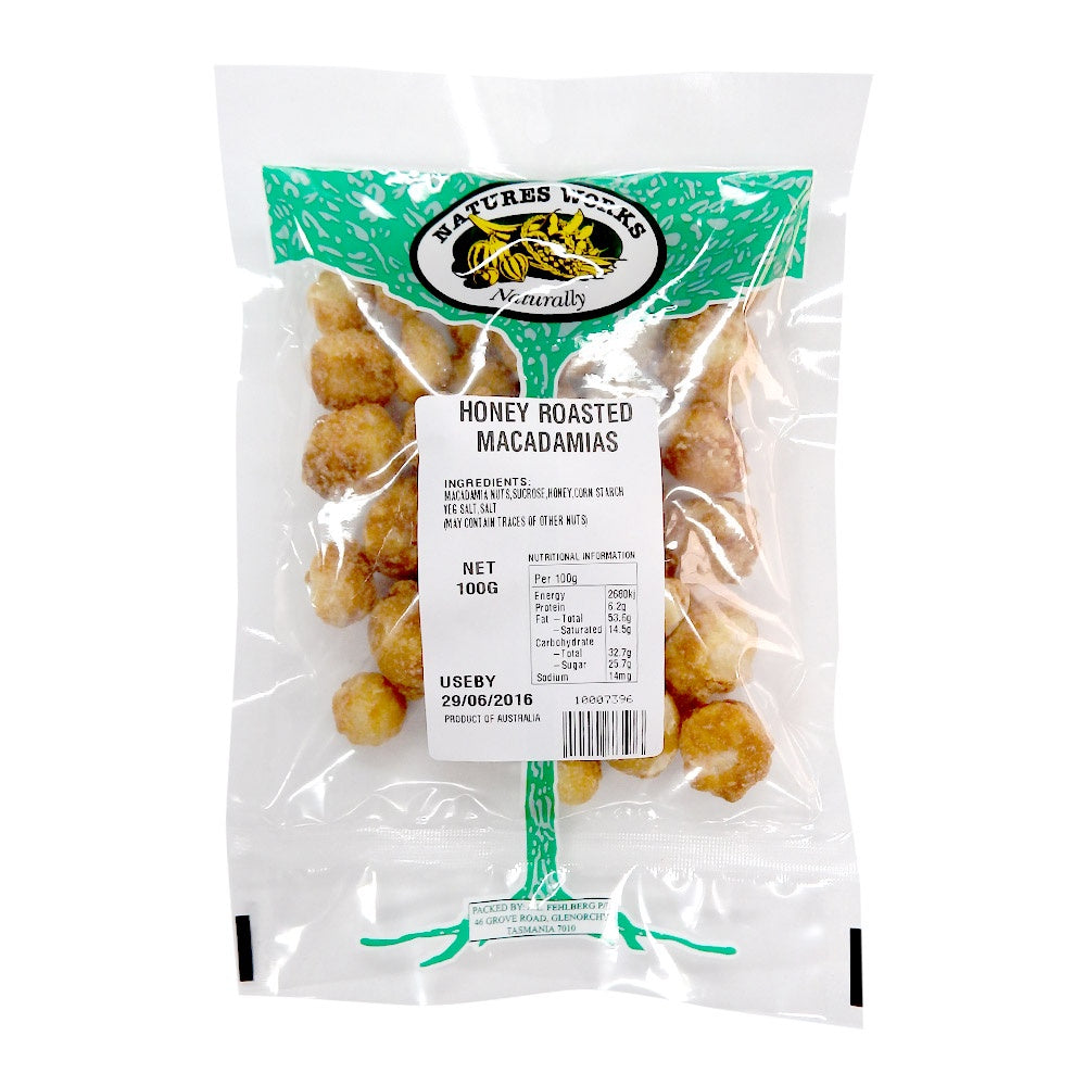 Natures Works Honey Roasted Macadamia Nuts 100g