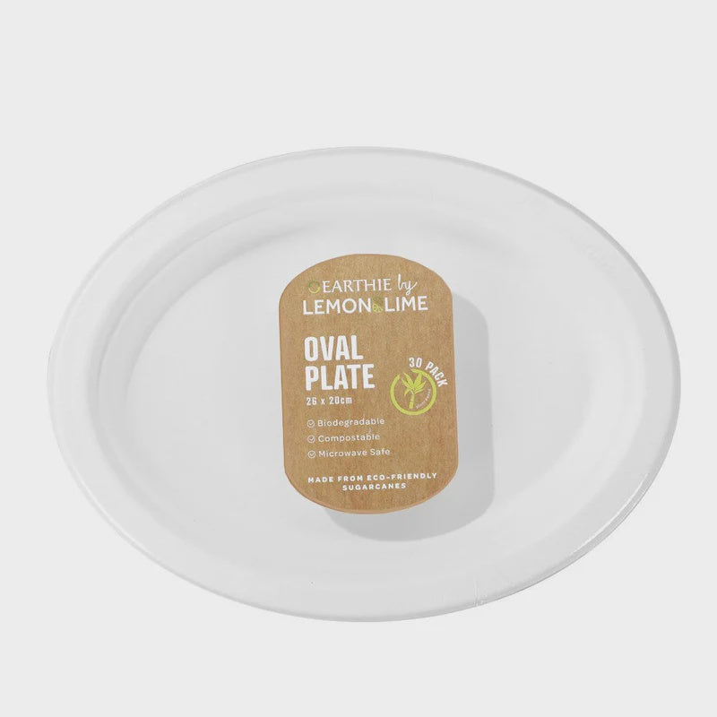 Lemon & Lime Oval Sugarcane Disposable Dinner Plate 26x22cm 30pk