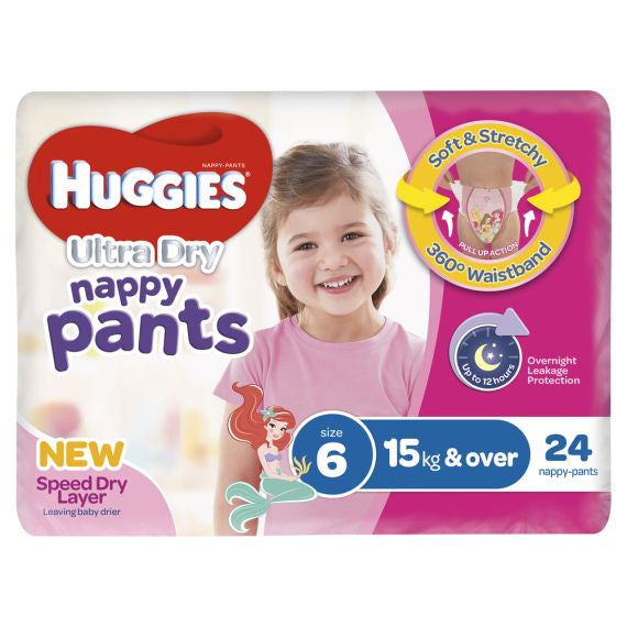 Huggies Girls Junior Nappy Pants Size 6 24pk