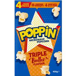 Poppin Triple Butter Flavour Microwave Popcorn 100g