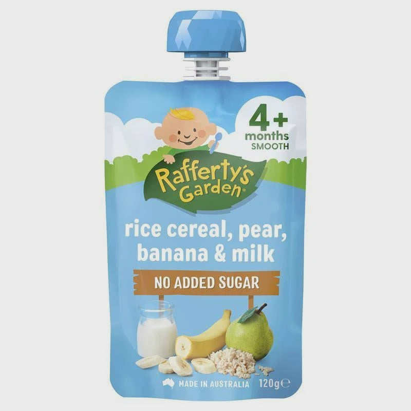 Raffertys Garden Rice Cereal Pear Banana & Milk 4mths+ 120g