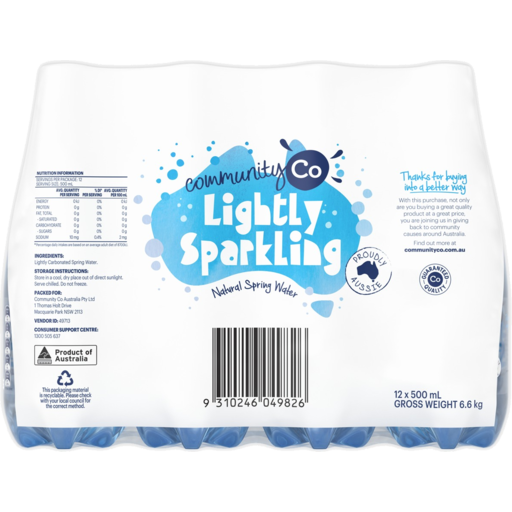 Community Co Lightly Sparkling Water 500ml 12pk